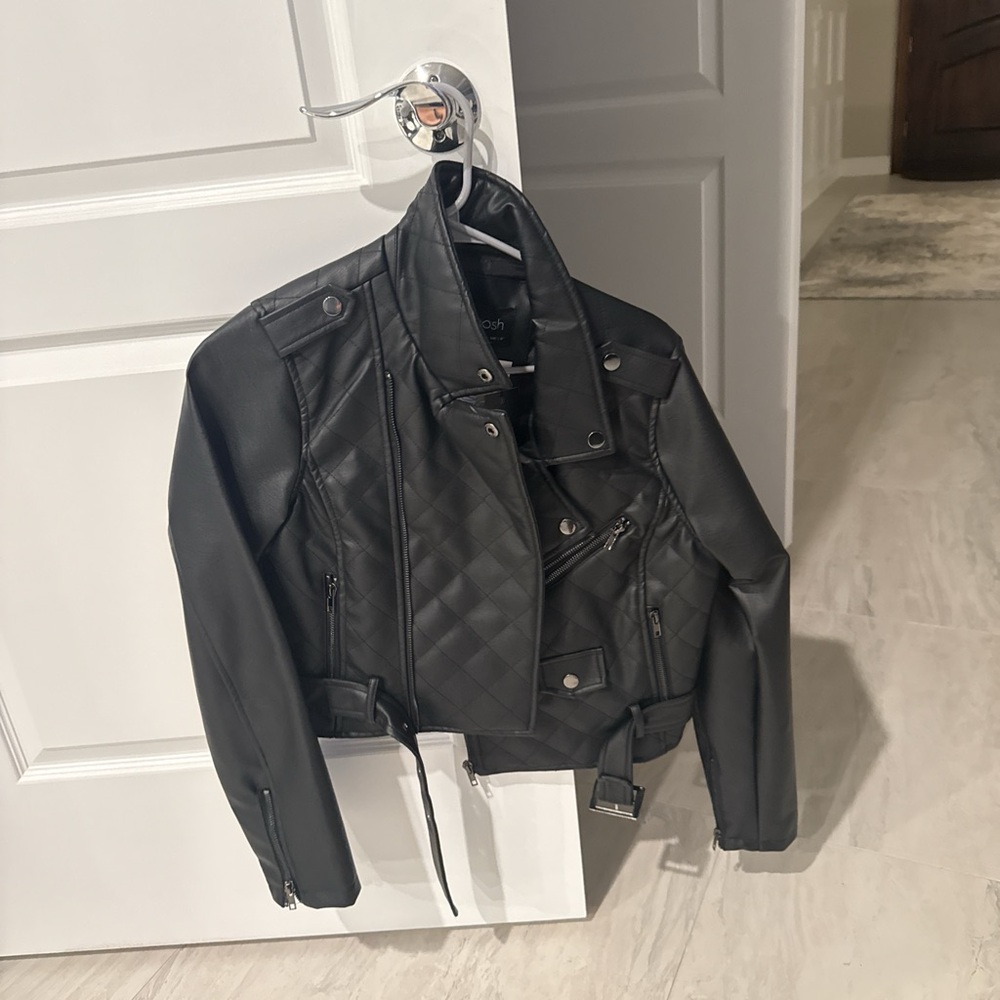 Stoosh Black Leather Jacket Cropped Contemporary Style
